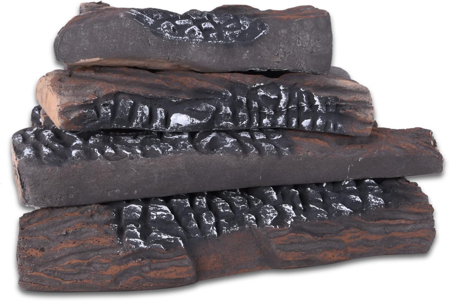 Gas Fireplace Logs, 10 Piece Ceramic Logs for Fireplace and Fire Pit, Heat Resistant Realistic Logs, Stackable Fake Logs Set - Gas, Propane, Electric Fireplace Indoor Insert