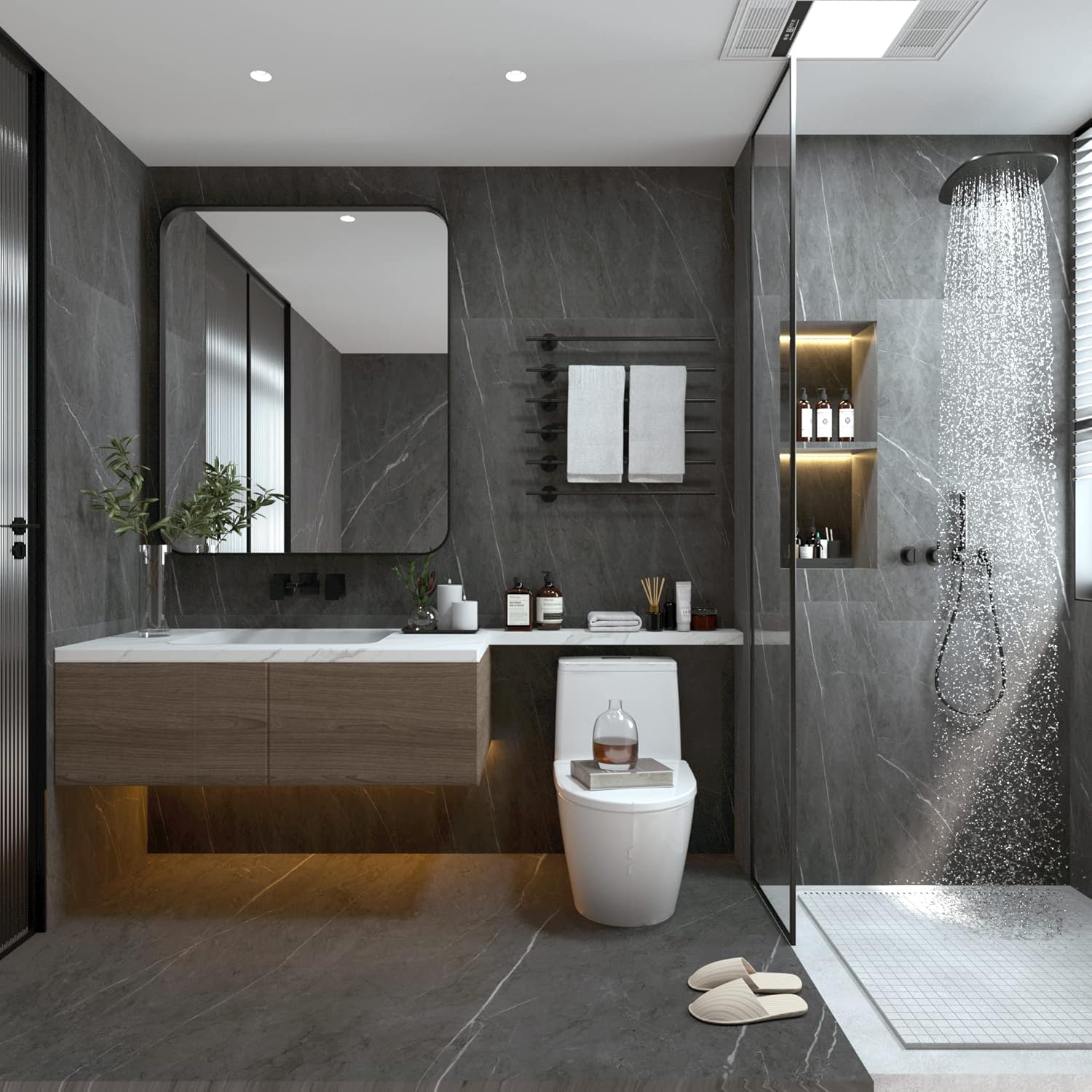 ANDY STAR Black Bathroom Mirror, 22x30 INCH Rounded Rectangle Mirror for Bathroom, Glossy BlackTube Metal Frame, 1’’ Deep Wall Mounted Vertical/Horizontal