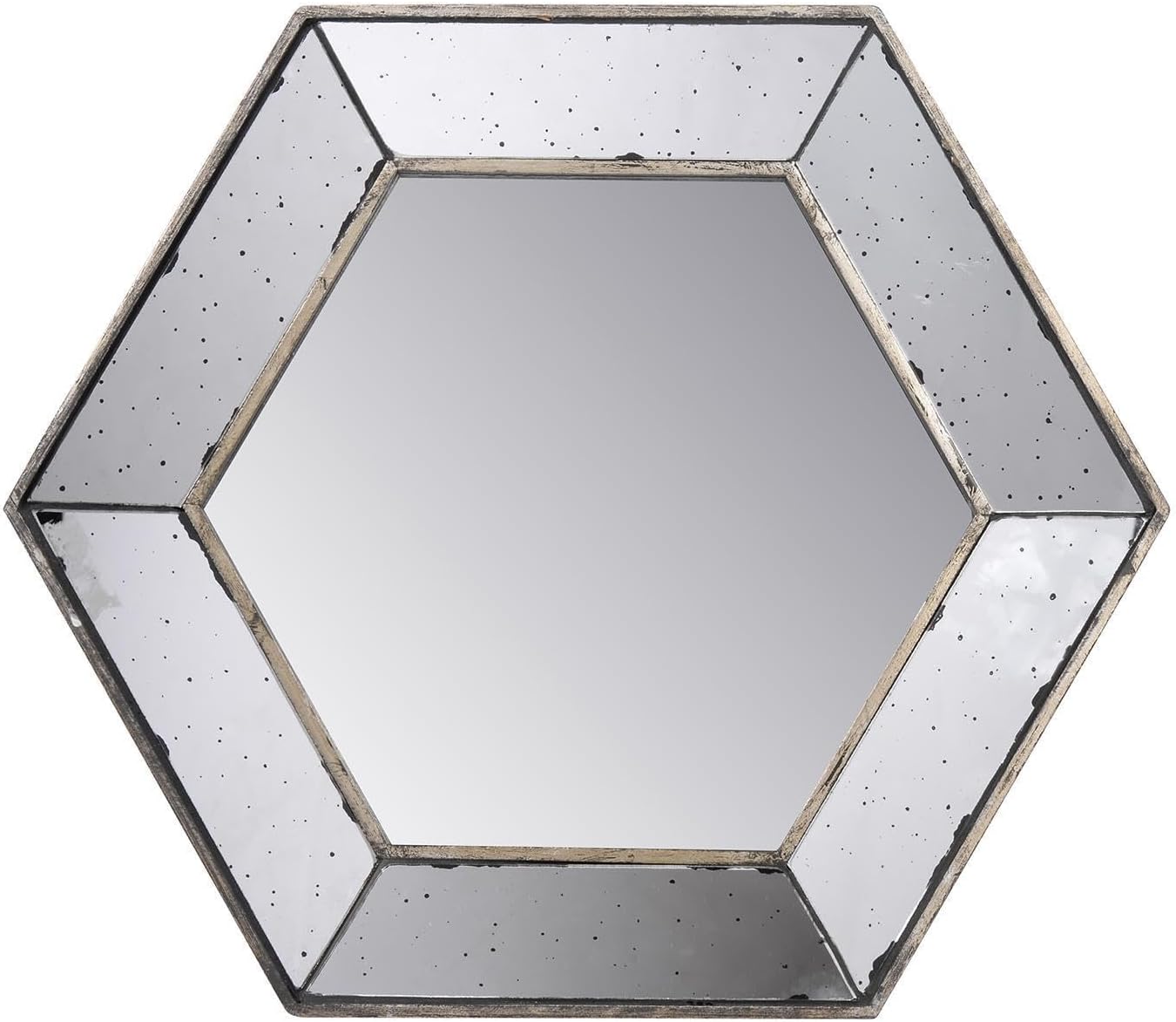 21” x 18” Hexagon Wall Mirror with Traditional Silver Finish, Home Decor Accent Mirror for Living Room, Entryway, Bedroom, Vertical or Horizontal