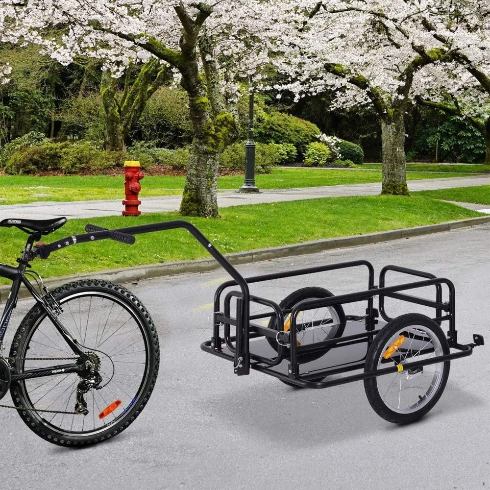 Folding Bike Cargo Trailer Cart with Seat Post Hitch - Black
