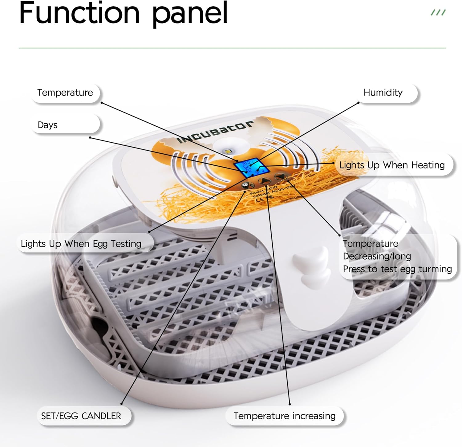 Egg Incubator with Humidity Display,LED Egg Candler,Automatic Egg Turner, Egg Incubator 360°Clear View,Automatic Water Adding,16-35 Eggs Incubator for Hatching Chicken Eggs, Quail Eggs, Duck Eggs