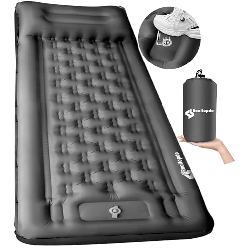 Sleeping Pad for Camping Extra Thick 5'' - Camping Sleeping Mat with Pillow, Self Inflating Camping Pad Built-in Foot Pump, Inflatable Mattress Camping Backpacking Hiking Traveling (Green)