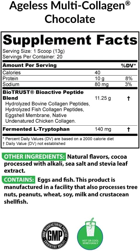 BioTrust Ageless Multi Collagen 5-in-1 Protein Powder (Chocolate) BlenderBottle Bundle