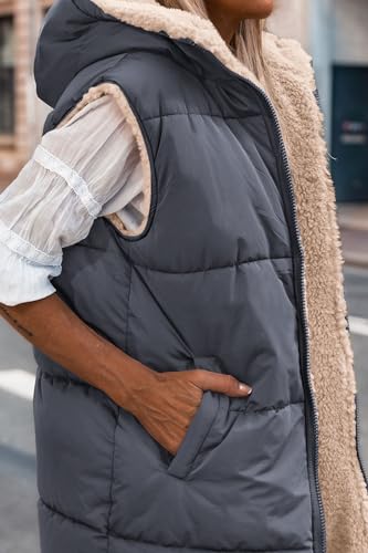 PRETTYGARDEN Womens 2024 Fall Reversible Vests Sleeveless Fleece Jacket Zip Up Hoodie Pockets Long Warm Winter Coat Outerwear