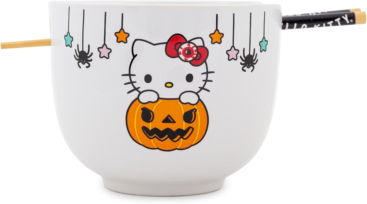 hello Sanrio Kitty Pumpkin Boo Ceramic Ramen Dinnerware Set | Includes 20-Ounce Noodle Bowl and Wooden Chopsticks