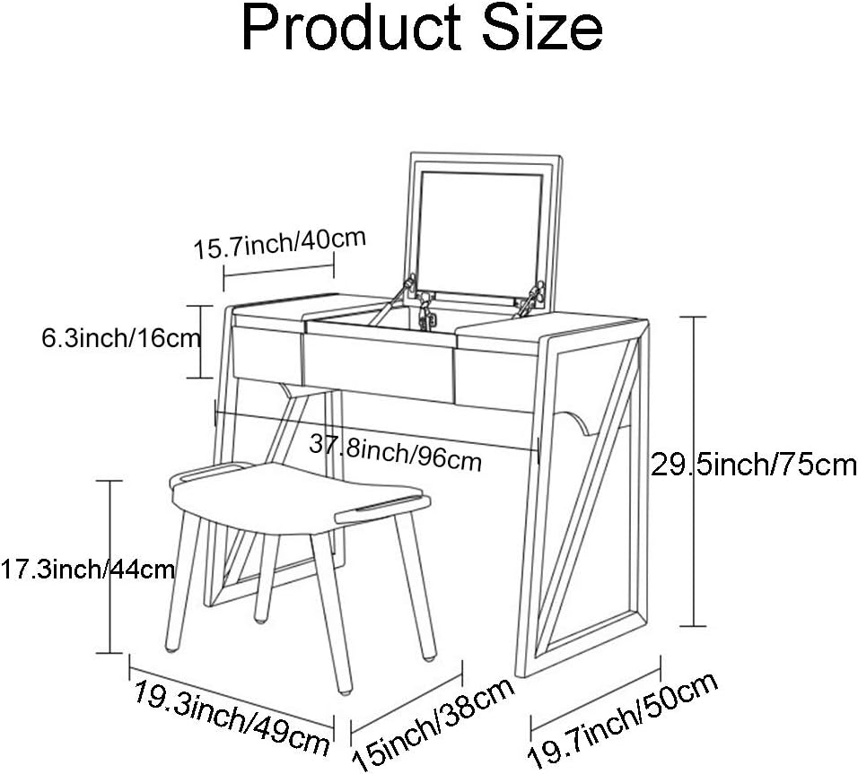 Vanity Table Set Home Deluxe White Dressing Table with Vanity Mirror Drawers Stool for Makeup Bedroom Jewellery Set 37.8x19.7x29.5inch