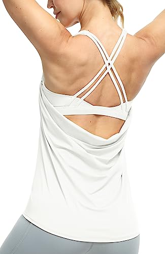 icyzone Workout Tank Tops Built in Bra - Women's Strappy Athletic Yoga Tops, Exercise Running Gym Shirts