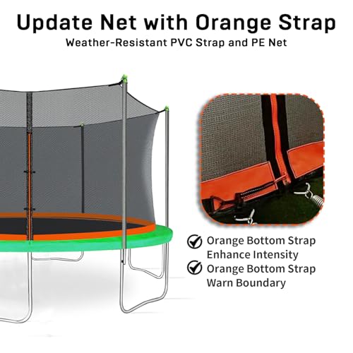 Trampoline Net Replacement with 6 Pole Caps, 12 ft 14 ft 15 ft Trampoline Net Round Safety Trampoline Net UV-Resistant Weather-Resistant Breathable Durable Net(Not Include Poles)