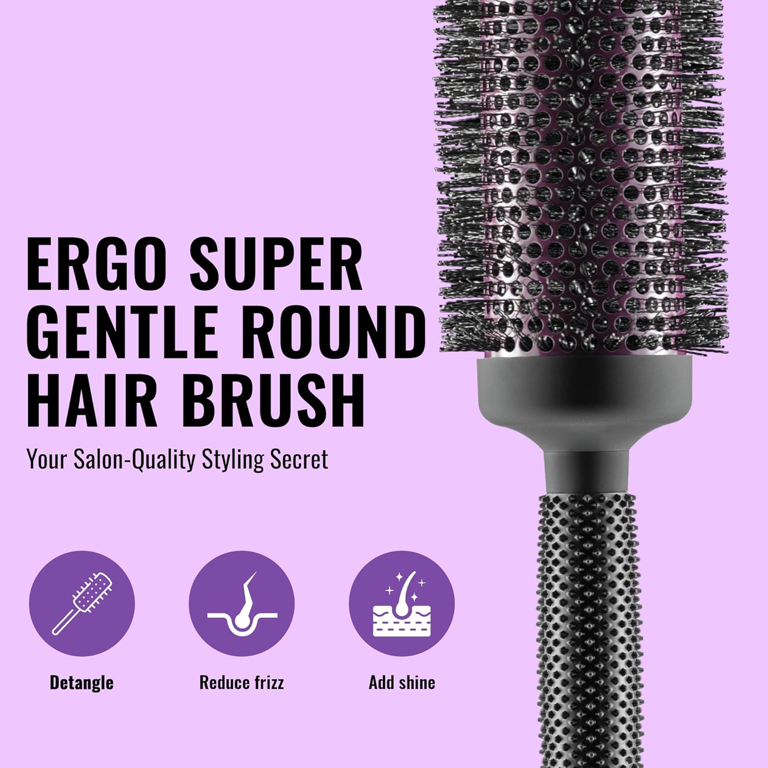 The Super Gentle Collection - ERG53: 2 Inch and ERG43: 1 Inch Professional Wet/Dry Roller Hair Brush for Blow Drying, ER750 Detangling Paddle Brush