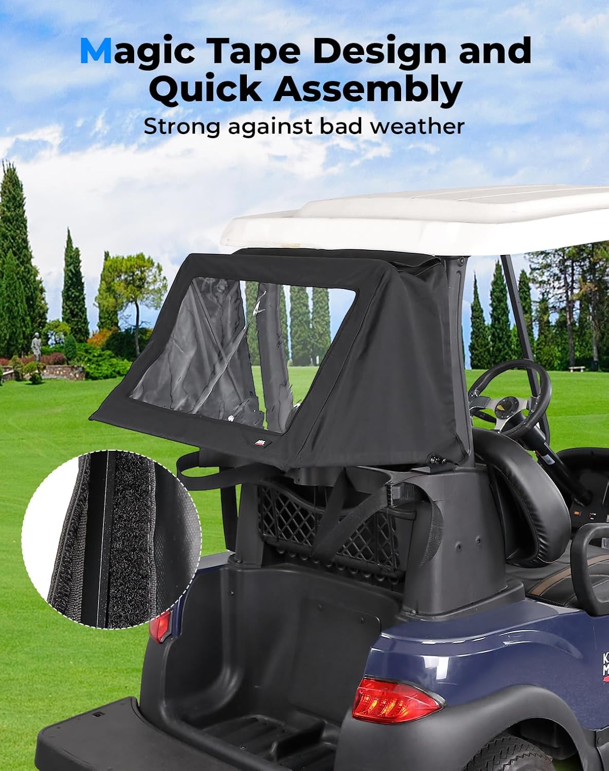 KEMIMOTO Foldable Rear Golf Cart Rain Cover Golf Bag Cover for 2 Passenger Golf Cart Compatible with Club Car Tempo