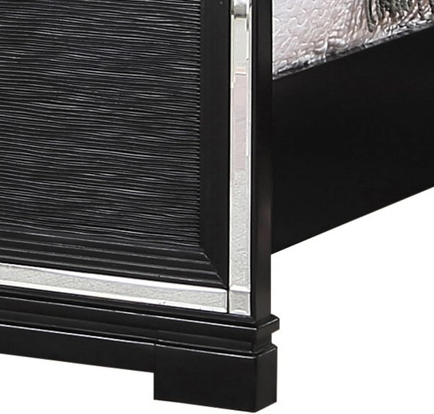 Benjara Axl Foam Queen Bed, Tufted Headboard, Velvet Upholstery, Frame, Silver and Black