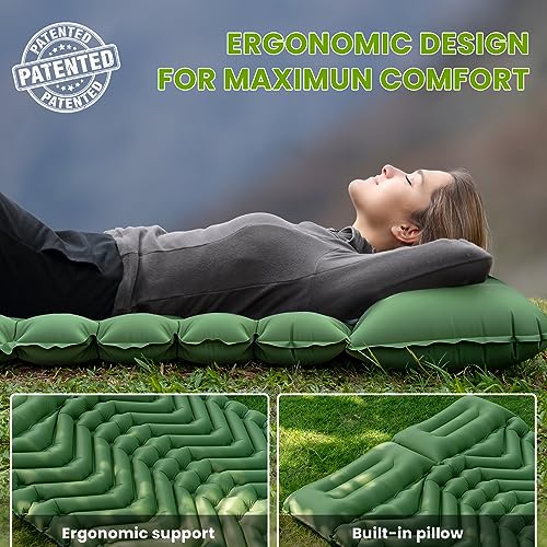 FRITTON Sleeping Pad for Camping, Inflatable Sleeping Mat with Pillow 76.7