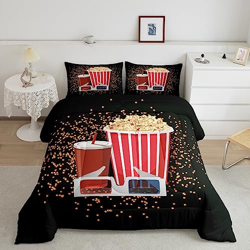 Movie Theater Decor Bedding Set King Size Movie Night Comforter Set for Kids Boys Girls Decor Cinema Comforter Old Fashion Home Theater Duvet Set Bedroom Quilt Set