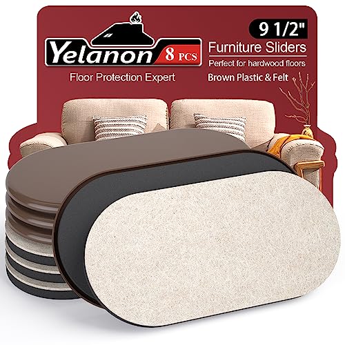 Yelanon Furniture Sliders - 8 pcs-9 1/2” Brown Furniture Sliders for Carpet, Furniture Pads Hardwoods Floors, Heavy Duty Movers Sliders, Reusable Furniture Moving Pads, Floor Protectors for Carpet
