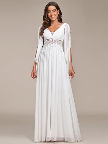 Ever-Pretty Women's Illusion Long Appliques Chiffon Wedding Dresses 90330