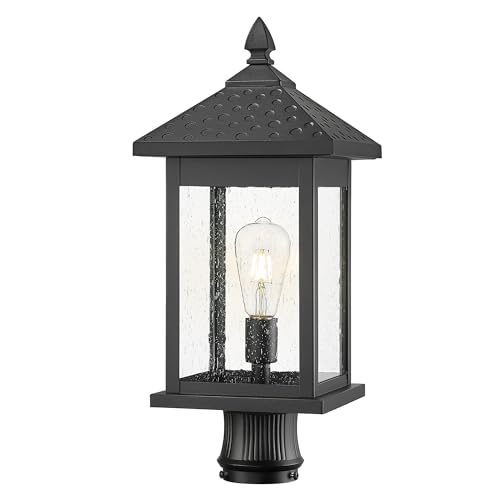 Emliviar 1-Light Outdoor Wall Lantern, Rustic Matte Black Exterior Light Fixture with Seeded Glass, Waterproof Wall Lighting for Front Door, DE280B BK