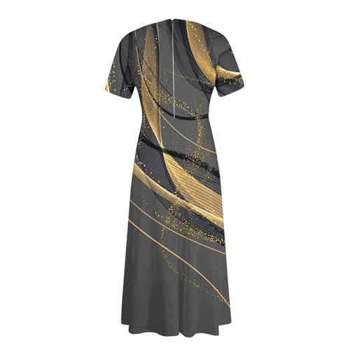 Women's Casual Fashion Dresses Plus Size Print Round Neck Short Sleeve Waist Tie Dresses with Pocket