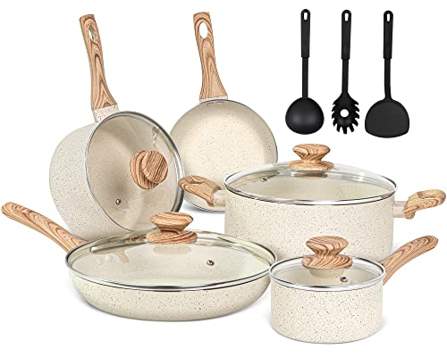 MICHELANGELO Pots and Pans Set Nonstick, Granite Non Stick Pots and Pan Set 8 Pcs, Non Toxic Pan Sets for Cooking Nonstick Cookware Set Induction Compatible