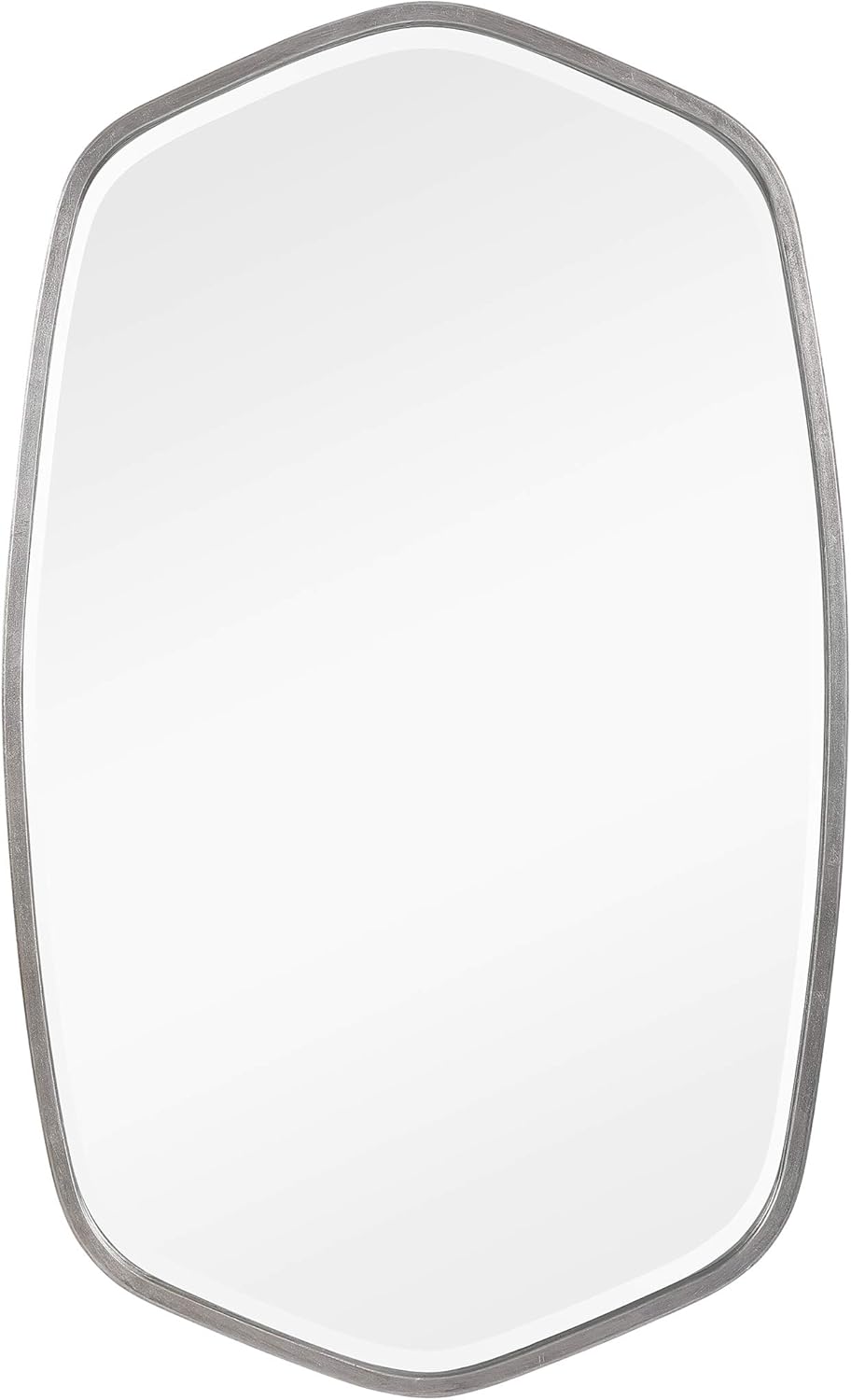 MY SWANKY HOME Luxe Silver Oval Frame Wall Mirror 36in Hexagon Vanity Minimalist Contemporary