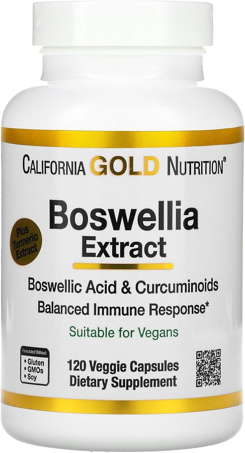 California Gold Nutrition Boswellia Extract, Plus Turmeric Extract, 500 mg, 120 Veggie Capsules (250 mg per Capsule)