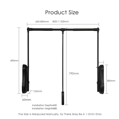 Pull Down Closet Rod,Large Extendable Cloth Hanger,Hanging Rail Lift Clothes Hanger Space Saving, Weight Capacity 30KG,for Wardrobe Closet Cloakroom Cupboard(Black,850-1150mm)