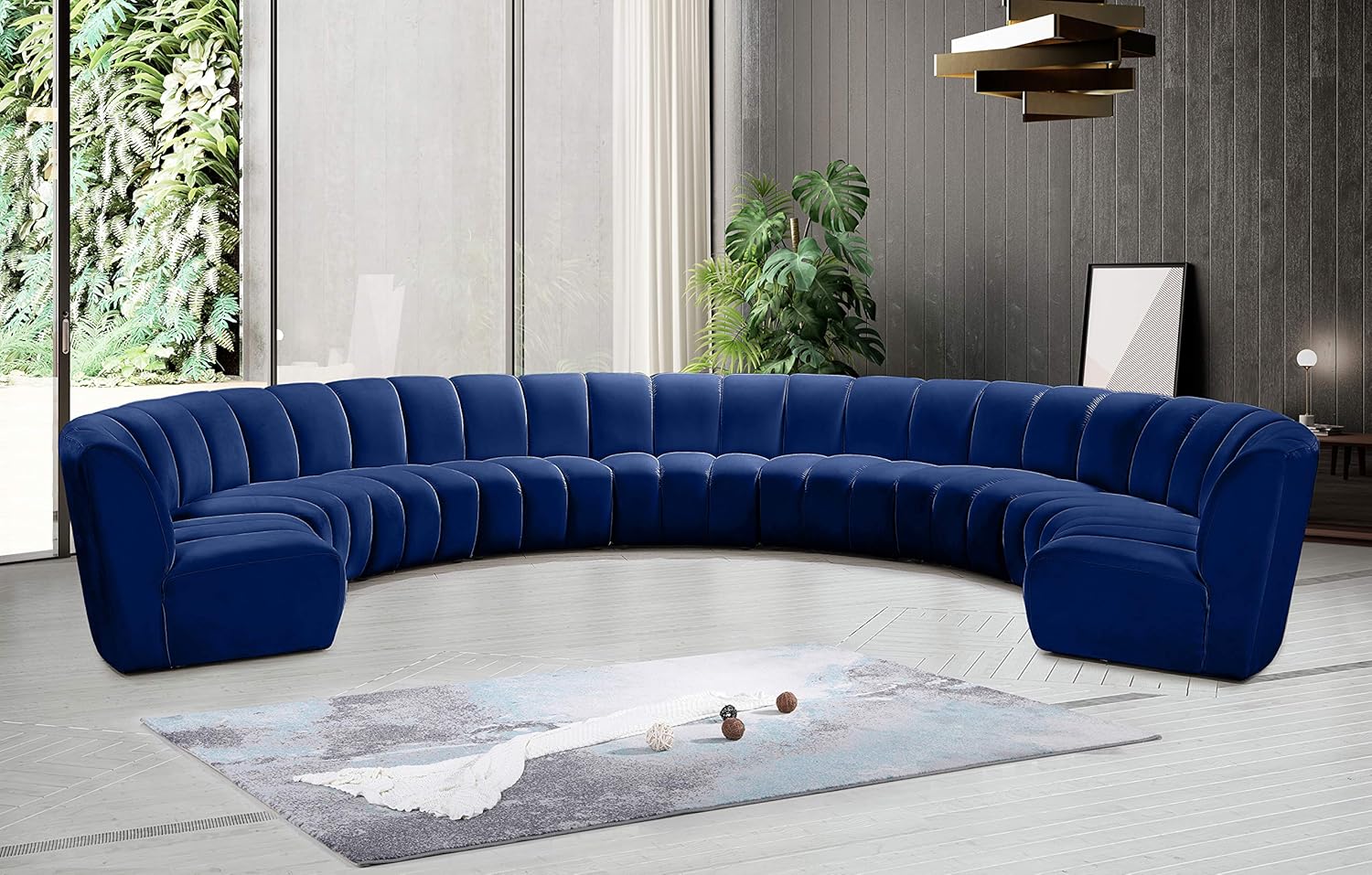 Meridian Furniture Infinity Collection Modern | Contemporary Modular Sectional with Luxurious Deep Channel Tufting, 9 Piece, Navy