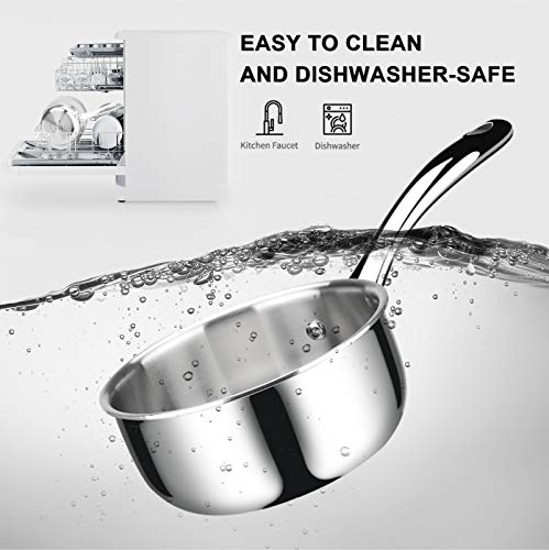 Duxtop Whole-Clad Tri-Ply Stainless Steel Saucepan with Lid, 3 Quart, Kitchen Induction Cookware