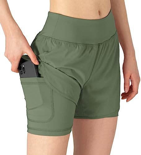 Gopune Women's 2 in 1 Running Shorts Workout Athletic Gym Yoga Shorts Liner