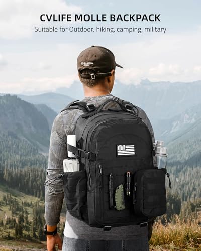 CVLIFE Tactical Military Backpack for Men Hiking Day Pack 40L Molle Backpack 3 Day Army Assault Pack Bug Out Bag Camping Trekking Outdoor Rucksack Daily EDC Backpack with Water Bottle Holder, Tan
