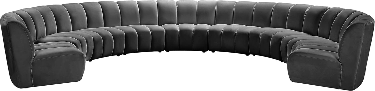 Meridian Furniture Infinity Collection Modern | Contemporary Modular Sectional with Luxurious Deep Channel Tufting, 9 Piece, Grey
