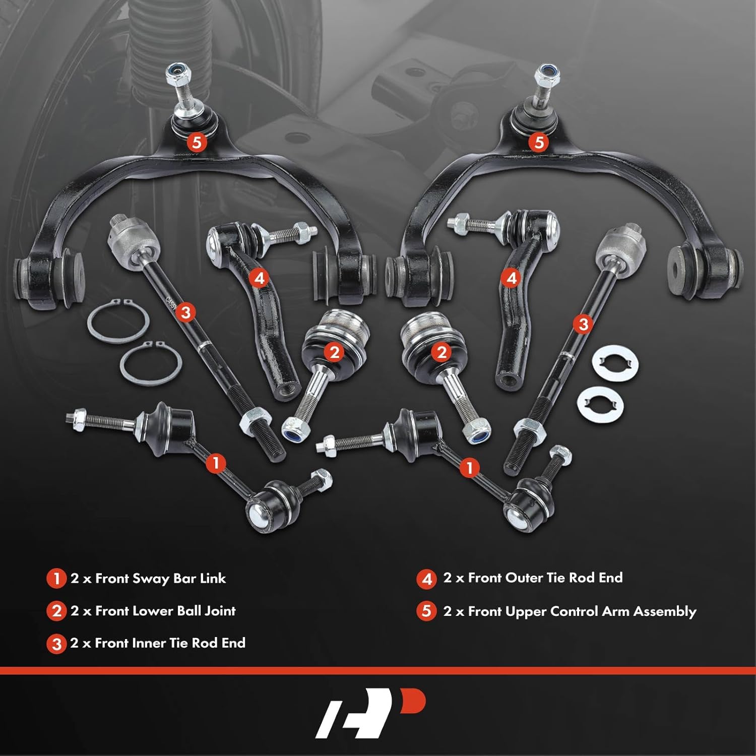 A-Premium 10Pcs Front Suspension Kit, Upper Control Arm Lower Ball Joint Inner Outer Tie Rod End Sway Bar Links, Compatible with Ford Crown Victoria Lincoln Town Car Mercury Grand Marquis Marauder