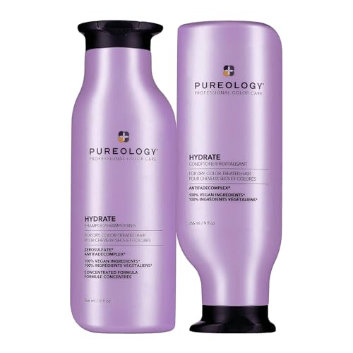 Pureology Hydrate Moisturizing Shampoo and Conditioner Set | Softens and Deeply Hydrates Dry Hair | For Medium to Thick Color Treated Hair | Sulfate-Free | Vegan