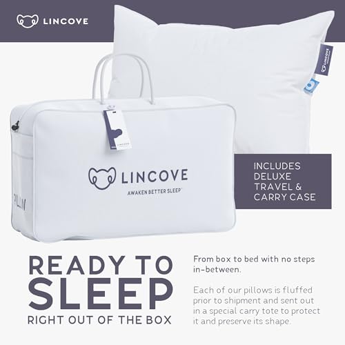 Lincove Cloud Natural Canadian White Down Luxury Sleeping Pillow - 625 Fill Power, 500 Thread Count Cotton Shell, Made in Canada, Standard - Soft, 1 Pack