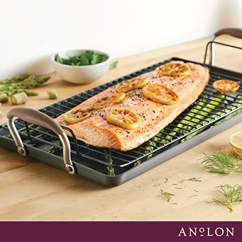 Anolon Advanced Home Hard Anodized Nonstick Deep Square Grill/Griddle Pan with Pour Spouts, 11 Inch, Onyx