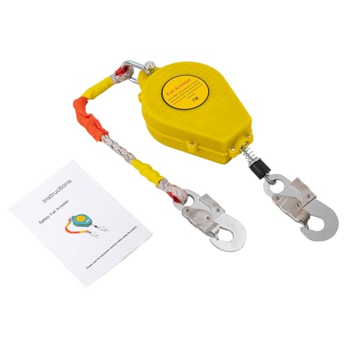 23ft Self Retracting Lifeline 330lbs Fall Arrester Fall Protection Dual Swivels Alloy Steel Hook Flame Retardant Steel Wire Rope, Green