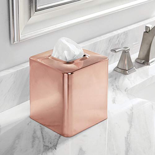 mDesign Metal Square Tissue Box Cover for Bathroom - Modern Steel Holder/Dispenser for Paper Facial Tissues - Bathroom Tissue Box Cube for Counter - Avia Collection - Soft Brass