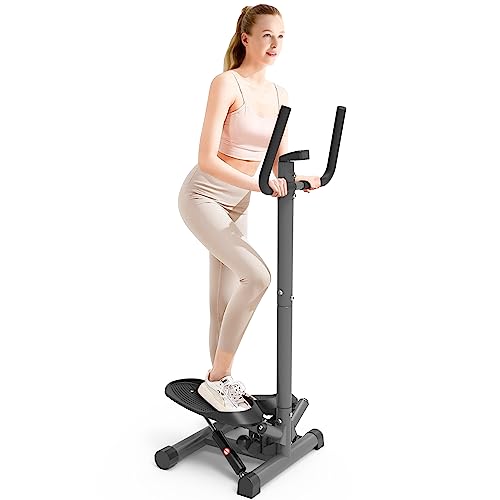 leikefitness Premium Portable Twist Stair Stepper Adjustable Resistance, Twisting Step Fitness Machine with Bands and LCD Monitor