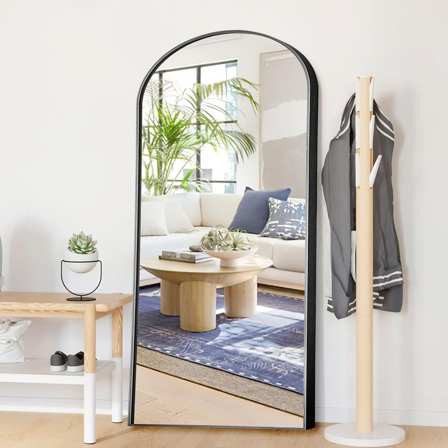 NeuType Arched Full Length Mirror, Large Arched Wall Mirror Floor Mirror with Stand, Full Body Dressing Mirrors Standing Hanging or Leaning Against Wall, Aluminum Alloy Thin Frame 71