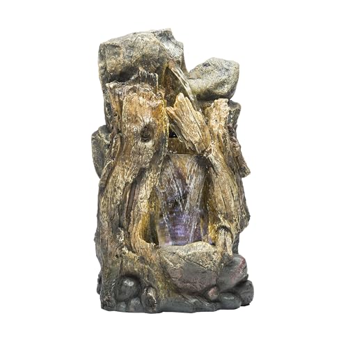 Alpine Corporation WIN1118 Indoor Floor Rainforest Log Fountain with LED Lights, 5-Tier Waterfall Garden Fountain 22