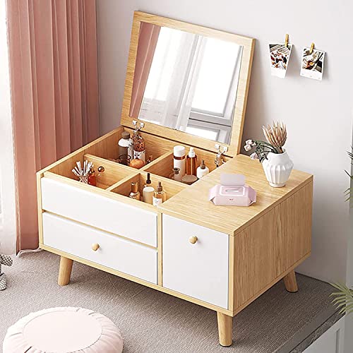 Mini Makeup Vanity with LED Mirror and Drawers, Small Dual-Use Dressing Table, for Bedroom, Bay Window (Color : Wit) (Grigio)