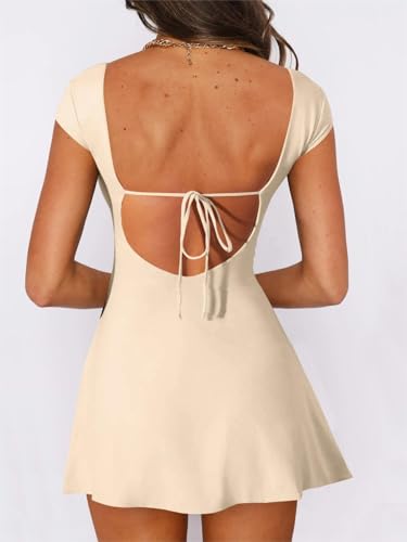 Women's Square Neck Dresses Summer 2024 Short Slim Backless Sexy Dresses for Wedding Cocktail Party Evening Dresses