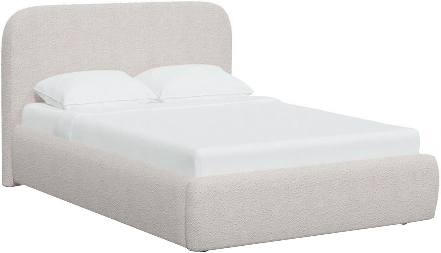 Benjara Ziya Queen Size Bed, Cream Boucle Fabric Upholstery, Curved Panel Headboard