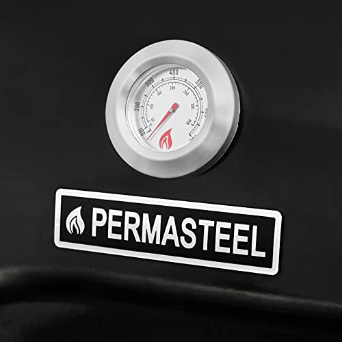 Permasteel 2-Burner Gas Grill, Foldable Side Tables, Grilling Tool Hooks, Propane Gas Barbecue Grill, Black with Copper Accent