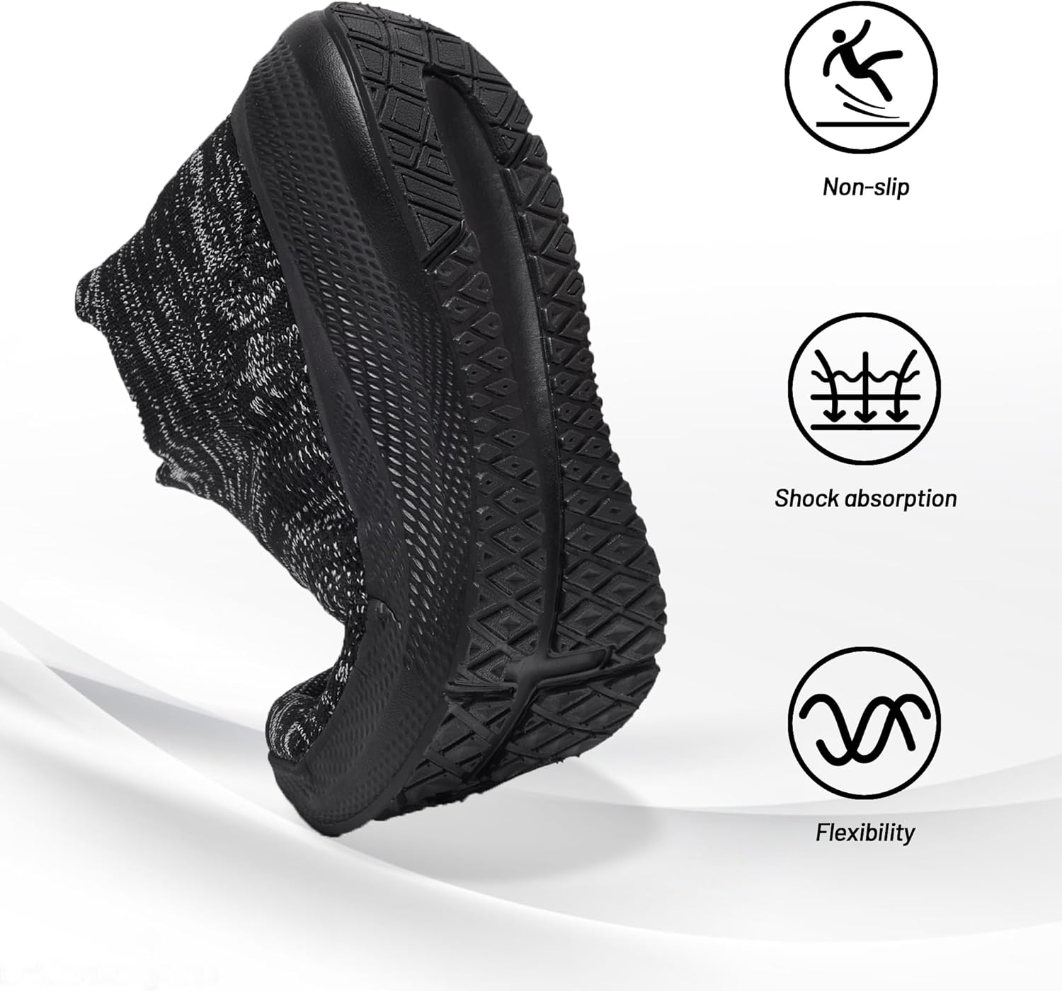 SHULOOK Womens Slip on Walking Shoes Comfort Lightweight Breathable Sock Shoe Non-Slip Mesh Casual Fashion Tennis Running Sneakers Black Grey