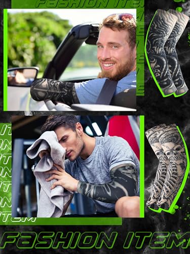 Boao 10 Pairs Arm Tattoo Sleeves for Men UV Sun Protection Arm Compression Sleeves for Gardening Sport Cycling Fishing