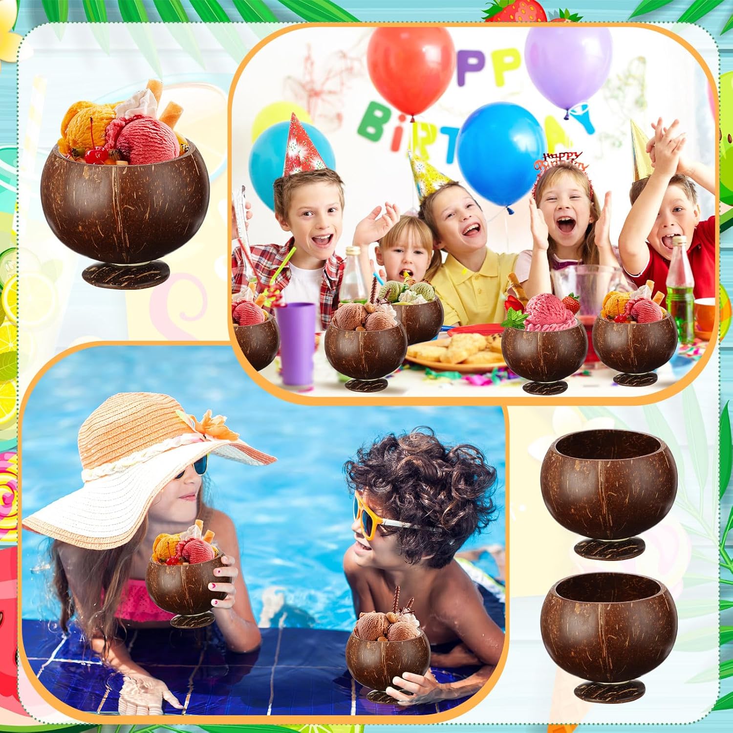 Tioncy 12 Pieces 13.5 oz Coconut Cup Hawaiian Theme Coconut Shell Cups Polished Coconut Bowls Luau Party Favors Tiki Party Decorations for Smoothie Salad for Luau Party Supplies Kitchen Decoration