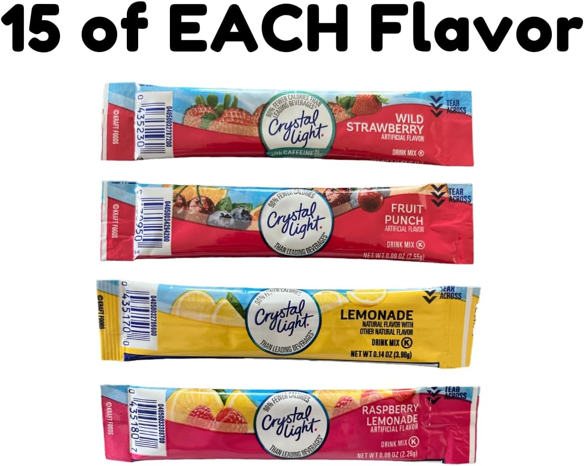 CHRONOS Shaker Bottle with Crystal Light Variety Pack 60 ct (15 Wild Strawberry, 15 Fruit Punch, 15 Lemonade, and 15 Raspberry Lemonade)