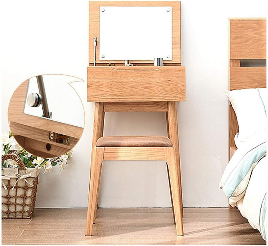 Vanity Table Set Makeup Dresser,Wooden Makeup Dressing Table with Drawers, Elegant Shape Design Crystal Knobs (Walnut Single Table