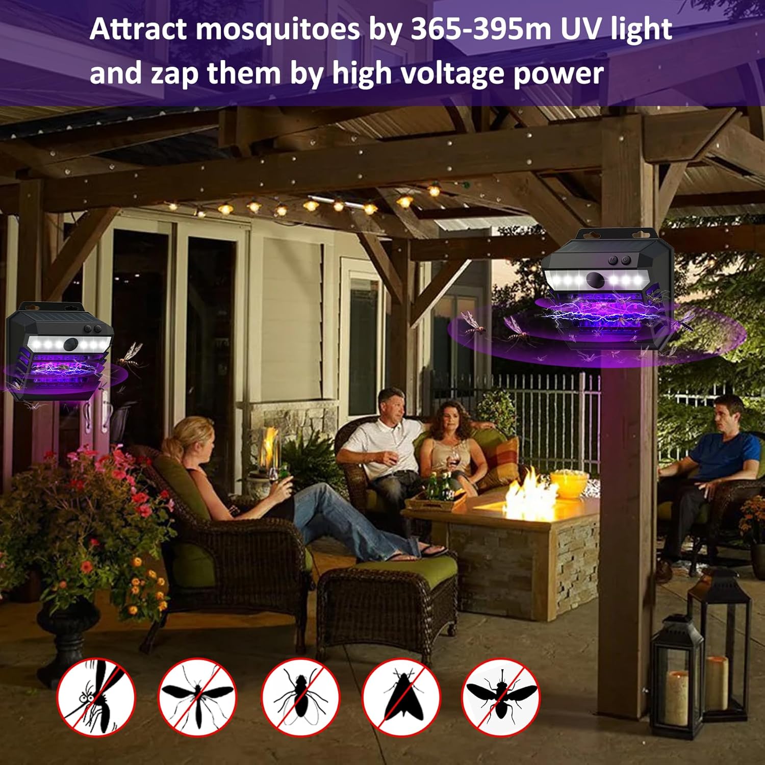 Solar Bug Zapper Outdoor, Mosquito Zapper Killer Lamp Solar Powered, 2 Pack 2-in-1 Rechargeable Fly Zapper Outdoor with Security Lights Motion Sensor Light