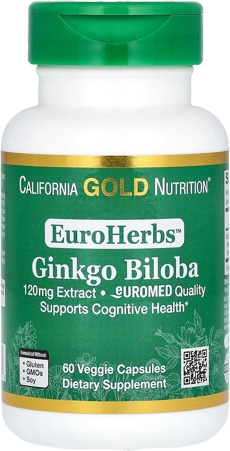 California Gold Nutrition EuroHerbs, Ginkgo Biloba Extract, Euromed Quality, 120 mg, 60 Veggie Capsules